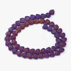 Purple Plated Electroplate Non-magnetic Synthetic Hematite Beads Strands, Frosted, Faceted, Heart, Purple Plated, 8x8x3mm, Hole: 0.5mm, about 54pcs/strand, 15.94 inch(40.5cm)
