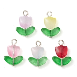 Mixed Color Glass Pendants, Tulip Charms, Mixed Color, 19.5x13.5x4mm, Hole: 2.5mm