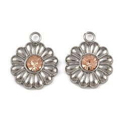 Светло-Персиковый 304 прелести нержавеющей стали, со стразами, цветочный шарм, светлый персик, 14.5x11.5x3.5 мм, отверстие : 1.8 мм