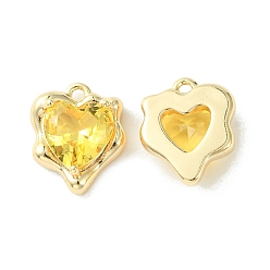 Gold Brass Micro Pave Cubic Zirconia Charms, Heart Charm, Real 18K Gold Plated, Gold, 13x11x4.5mm, Hole: 1.2mm