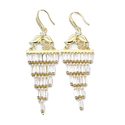 Golden Teardrop Brass Micro Pave Cubic Zirconia Chandelier Earrings, Tassel Earrings, Long-Lasting Plated, Golden, 68x20mm