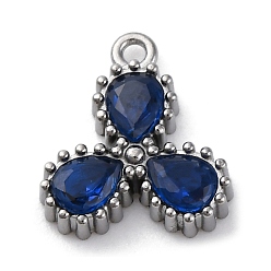 Темно-Синий 304 кубический стальные подвески из нержавеющей диоксида циркония, прелести капли воды, темно-синий, 12x10.5x2.5 мм, отверстие : 1.2 мм