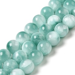 Natural Glass Natural Glass Beads Strands, Grade A, Round, Undyed, Aqua Blue, 10mm, Hole: 1mm, about 39~40pcs/strand, 15.5~15.7''(39.37~39.88cm)