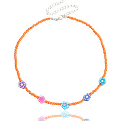 orange Bohemian 3mm Colorful Beaded Soft Clay Flower Necklace for Women - Handmade Fashion Jewelry