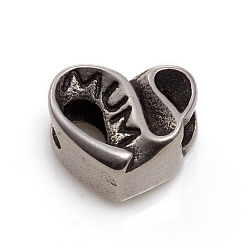 Antique Silver Mother's Day 304 Stainless Steel European Beads, Large Hole Beads, Heart with Word MUM, Antique Silver, 9.5x12x7.5mm, Hole: 5mm