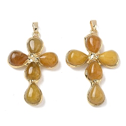 White Jade Dyed Natural White Jade Pendants, Cross Charms, with Golden Tone Brass Findings, 38~41x22.5~23.5x5.5~6mm, Hole: 5.5x3.5mm