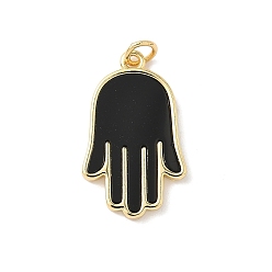 Черный Подвески латуни cmолы, оберег на руку хамса, с целью перехода в кольце, без свинца и без кадмия, долговечный, реальный 18 k позолоченный, стойки покрытие, чёрные, 25x15x2.5 мм, отверстие : 3.5 мм