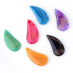 Mixed Color Natural Agate Pendants, Dyed, teardrop, Mixed Style, Mixed Color, 41~42x19~20x5.5~6.5mm, Hole: 1.5~2mm