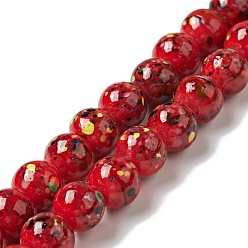 Red Handmade Lampwork Beads Strand, Round, Red, 10x9~10mm, Hole: 1.2mm, about 40pcs/strand, 14.76 inch(37.5cm)