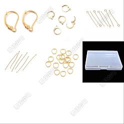 Золотой Наборы для изготовления ювелирных изделий своими руками, включая 304 застежки для сережек-крючков из нержавеющей стали, штифты с ушком, штифты с плоской головкой и соединительные кольца., золотые, 16.5x10x2 мм