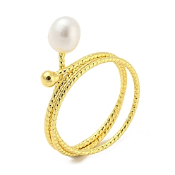 Real 14K Gold Plated Natural Pearl Finger Ring, Brass Finger Ring, Real 14K Gold Plated, US Size 6 3/4(17.1mm)
