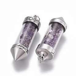 Amethyst Natural Amethyst Big Pointed Pendants, Dowsing Pendulum Pendants Making, with Brass Findings, Bullet, Antique Silver, 57x17mm, Hole: 4mm