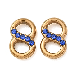 Saphir 304 Breloques de connexion en acier inoxydable et strass, Liens à débordement, placage ionique (ip), plaqué longue durée, saphir, 10x6.5x2.5mm, Trou: 3x3.5mm