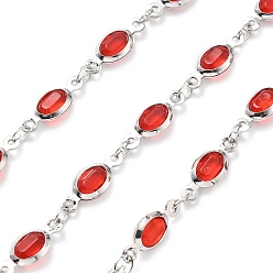 (123L) Белый крем непрозрачный блеск Латунные стеклянные цепи с овальными звеньями, с катушкой, долговечный, пайки, без свинца и без кадмия, стойки покрытие, платина, огнеупорный кирпич, 13.5x5x2.5 мм