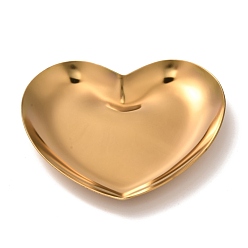 Golden Heart 430 Stainless Steel Jewelry Display Plate, Cosmetics Organizer Storage Tray, Golden, 85x91.5x10mm