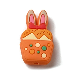 Rabbit Easter Silicone Focal Beads, Chewing Beads For Teethers, DIY Nursing Necklaces Making, Rabbit, 28x16.5x9mm, Hole: 2.5mm