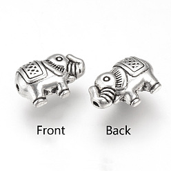 Antique Silver Tibetan Style Alloy Beads, Elephant, Cadmium Free & Lead Free, Antique Silver, 12.5x8x5mm, Hole: 1mm, about 715pcs/1000g