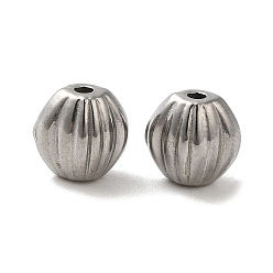 Stainless Steel Color 304 Stainless Steel Corrugated Beads, Flat Round, Stainless Steel Color, 8x6mm, Hole: 1.5mm