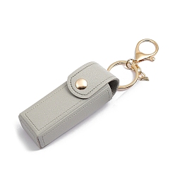 Gray PU Leather Lipstick Storage Bags, Portable Lip Balm Organizer Holder for Women Ladies, with Light Gold Tone Alloy Keychain, Gray, Bag: 9x2.5cm