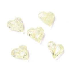 Jonquil Crackle Moonlight Style Glass Rhinestone Cabochons, Pointed Back, Heart, Jonquil, 9x8x3.5mm