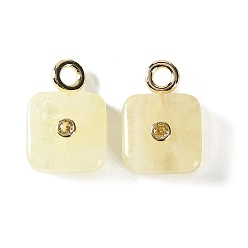 Lemon Quartz Natural Lemon Quartz Pendants, Heated, Square Charms with Brass Micro Pave Cubic Zirconia Findings, Golden, 28.5x16.5x10.5mm, Hole: 3.5mm