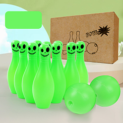 Green Luminous PE Plastic Bowling Ball Toy, Funny Toy, for Halloween, Glow in The Dark Bowling Pin & Ball, Green, Bowling Pins: 200x65mm, 10pcs, Bowling Ball: 95mm, 2pcs