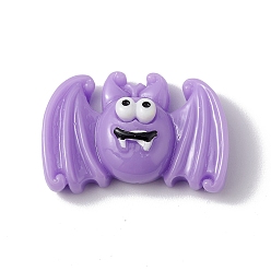 Bat Halloween Theme Opaque Resin Cabochons, Lilac, Bat Pattern, 18x27x7.5mm