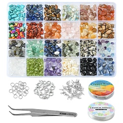 Mixed Stone DIY Gemstone Bracelet Necklace Making Kit, Including Natural & Synthetic Mixed Stone & Glass Chip BeadS, Alloy Clasps, Copper Jewelry Wire, Tweezers, Elastic Thread, Chips: 161~176G/set