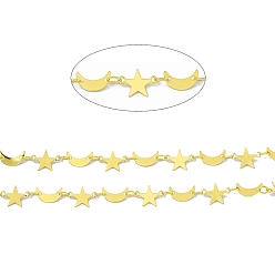 Golden Handmade Brass Star & Moon Link Chains, Soldered, with Spool, Golden, Star: 7.3x10x0.3mm, Monn: 5x8.5x0.3mm