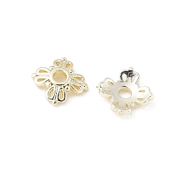 Настоящее золото 14K Шапочки и конусы для бусин, латунные, 4-лепестков цветка, реальный 14 k позолоченный, 6x6x2 мм, отверстие : 1.6 мм