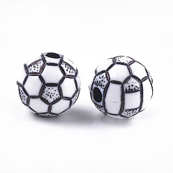 White Craft Style Acrylic Beads, FootBall/Soccer Ball, White, 10x9.5mm, Hole: 2mm, about 900pcs/500g
