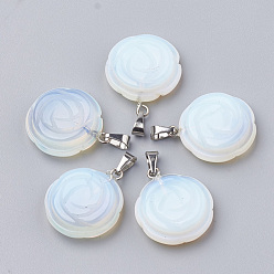 Opalite Opalite Pendants, with Stainless Steel Snap On Bails, Flower, 23x20x6~7mm, Hole: 7x4mm