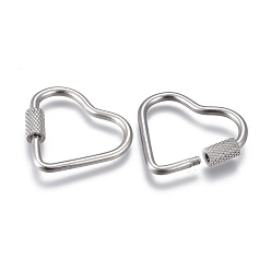 Stainless Steel Color 304 Stainless Steel Screw Carabiner Lock Charms, for Necklaces Making, Heart, Stainless Steel Color, 23x24.5x4mm, Screw: 7x4mm