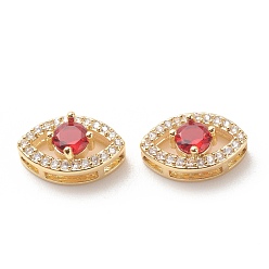 Малиновый Стойки обшивки латунь кубического циркония многожильных ссылки, без кадмия и без свинца, долговечное покрытие из настоящего золота 18 k, глаз, малиновый, 14x8.5x6.5 мм, отверстие : 11x6 мм