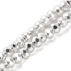 Silver Electroplate Glass Beads Strands, Faceted, Rondelle, Silver, 3x2.5mm, Hole: 0.8mm, about 170~172pcs/strand, 16.73''(42.5cm)