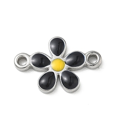 Черный 304 эмалированные подвески из нержавеющей стали, цветок ссылки, цвет нержавеющей стали, чёрные, 13.5x20.5x2.5 мм, отверстие : 1.8 мм