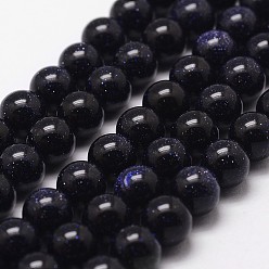 Blue Goldstone Blue Goldstone Beads Strands, Round, 8mm, Hole: 1mm, about 49pcs/strand, 14.5~15 inch