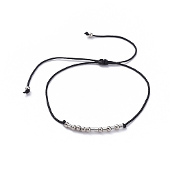 Black Unisex Adjustable Morse Code Bracelets, Valentines Friendship Bracelets, with Nylon Cord and Platinum Plated Brass Beads, Morse Code Family, Black, 1.3~9cm