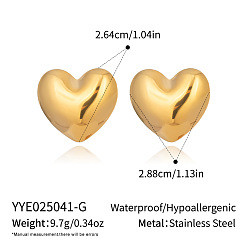 Настоящее золото 18K Сердце 304 нержавеющей стали серьги, реальный 18 k позолоченный, 24.60x28.80 мм