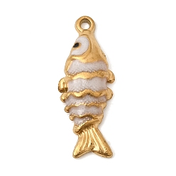 Белый 304 нержавеющей стальной эмали подвески, рыбы прелести, ионное покрытие (ip), белые, 25.5x10x4 мм, отверстие : 1.4 мм