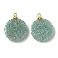 Амазонит Природные подвески амазонит, плоские круглые подвески с латунными дужками золотистого оттенка, 19~20.5x16~16.3x3.5~4.8 мм, отверстие : 6x3 мм