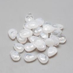 White Acrylic Beads, Imitation Gemstone Style, Two Tone Color, Faceted, teardrop, Clear & White, 12x9x5mm, Hole: 1mm, about 1470pcs/500g
