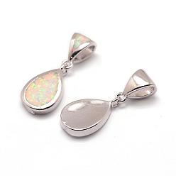 Platinum Brass Charms, with Synthetic Opal, teardrop, Colorful, Platinum, 15.5x9x2.5mm, Hole: 3mm