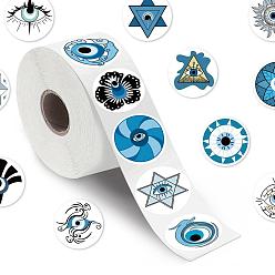 Dodger Blue Adhesive Paper Stickers Roll, Evil Eye Decals, for Card-Making, Scrapbooking, Diary, Planner, Envelope & Notebooks, Dodger Blue, 25mm, 50pcs/roll