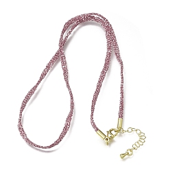Pale Violet Red 3.5MM Polyester Metallic Cord Braided Cord Necklace Making, with Brass Findings and 202 Stainless Steel Lobster Claw Clasps, Long-Lasting Plated, Rack Plating, Golden, Pale Violet Red, 16.14 inch(41cm)~18.11 inch(46cm)