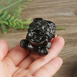 Other Animal Natural Obsidian Carved Healing Figurines, Reiki Energy Stone Display Decorations, Gold Swallowing Beast, 36x28mm
