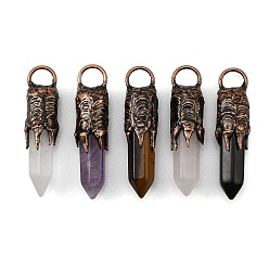 Смешанные камни Натуральные смешанные камни большие подвески, Граненые заостренные подвески в форме пули с латунными оправами в виде лапок, Красная медь, 52x13 мм, отверстие : 7x8.5 мм