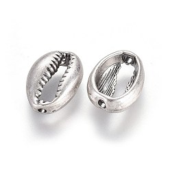 Thai Sterling Silver Plated Tibetan Style Alloy Beads, Lead Free & Nickel Free & Cadmium Free, Cowrie Shell Shape, Thailand Sterling Silver Plated, 17x12x5.5mm, Hole: 1.5mm