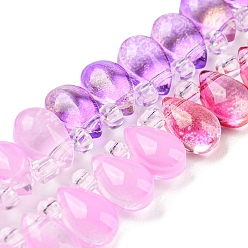 Lilac Transparent Glass Beads Strands, Segmented Multi-color Beads, Top Drilled, Teardrop, Lilac, 9x6x5mm, Hole: 1mm, about 51~52pcs/strand, 11.89~12.28''(30.2~31.2cm)