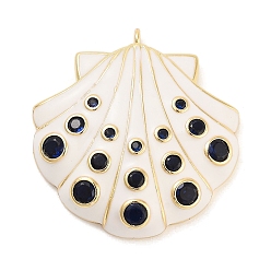 Белый Стойка металлическая латунная микропрофилированная кубическая циркония подвески, с эмалью, долговечный, без свинца и без кадмия, реальный 18 k позолоченный, формы раковины, белые, 36.5x34.5x8 мм, отверстие : 2 мм